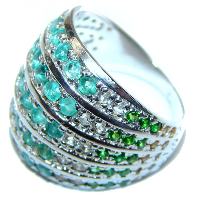 Genuine Emerald Chrome Diopside .925 Sterling Silver handcrafted Statement Ring size 8
