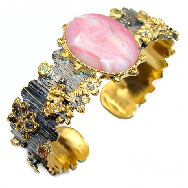 Top Quality Pink Opal .925 Sterling Silver handmade Bracelet / Cuff