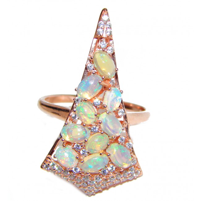 Dazzling natural Ethiopian Opal ROSE GOLD over .925 Sterling Silver handcrafted ring size 8