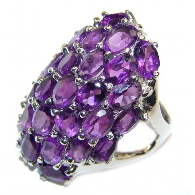 Alessandra Natural Amethyst black rhodium .925 Sterling Silver handcrafted ring size 8 1/4