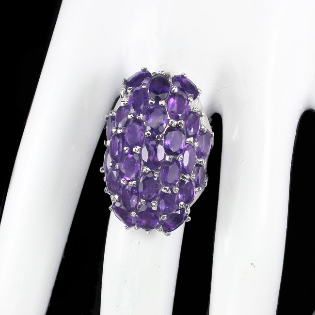 Alessandra Natural Amethyst black rhodium .925 Sterling Silver handcrafted ring size 8 1/4