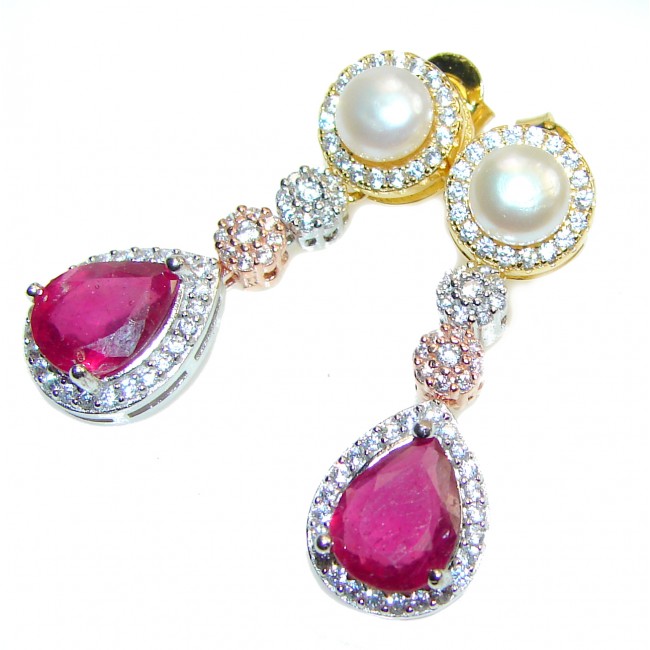 Incredible Authentic Ruby rose gold over .925 Sterling Silver handmade earrings