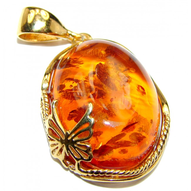 Natural Honey Baltic Amber 14k Gold over .925 Sterling Silver handmade Pendant