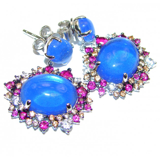 Exclusive genuine London Blue Topaz .925 Sterling Silver handcrafted earrings