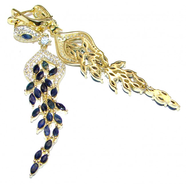 Dazzling natural Precious Sapphire 14k Gold over .925 handcrafted earrings