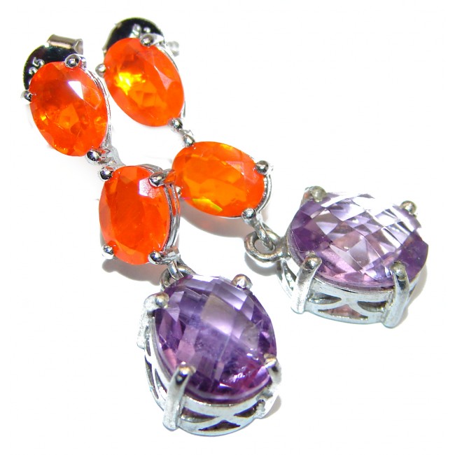 Dazzling natural Mexican Precious Fire Opal .925 handcrafted earrings