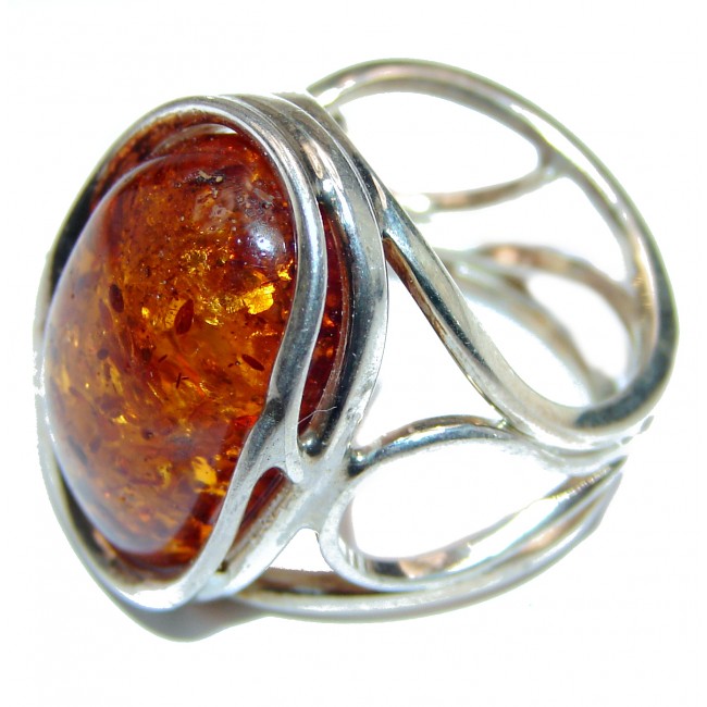 HUGE Genuine Baltic Amber .925 Sterling Silver handmade Ring size 8