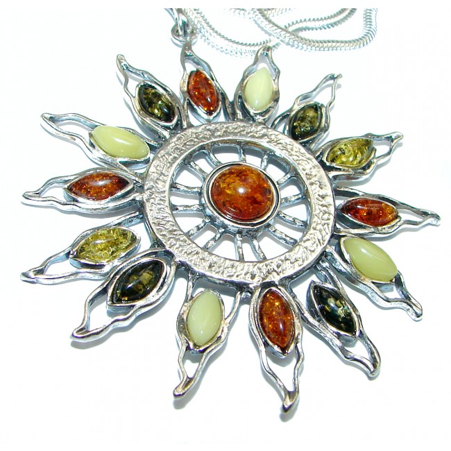 Huge Arizona Sun Dazzling Natural Polish Amber .925 Sterling Silver handcrafted necklace