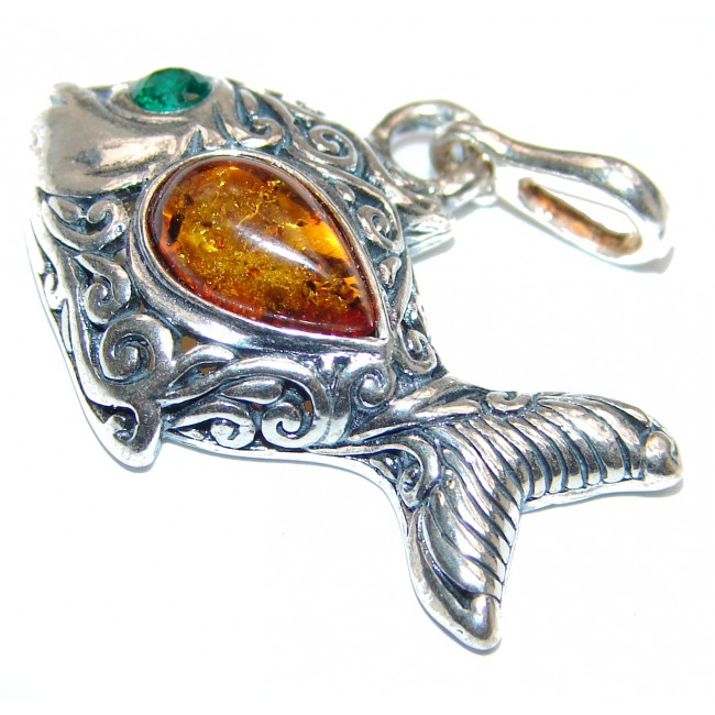 Lucky Fish Polish Amber .925 Sterling Silver handcrafted Pendant