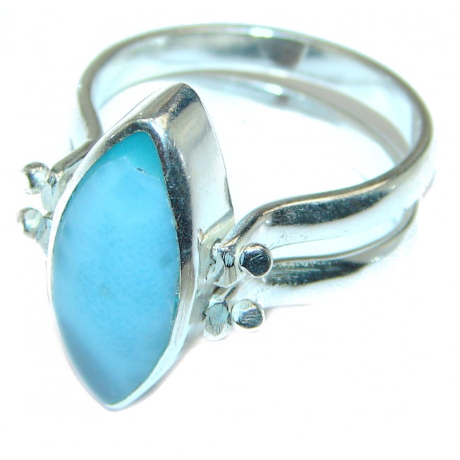 Reversible Larimar - Baltic Amber .925 Sterling Silver handcrafted Ring s. 8