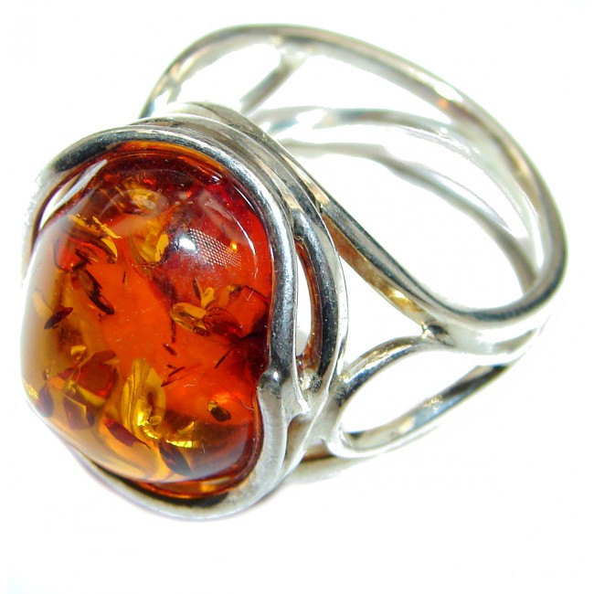 HUGE Genuine Baltic Amber .925 Sterling Silver handmade Ring size 8 adjustable