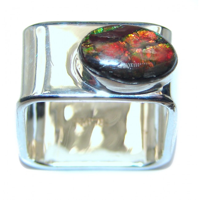Pure Energy Fire Genuine Canadian Ammolite .925 Sterling Silver handmade ring size 6 3/4