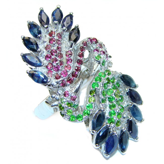 Genuine multicolor Sapphire .925 Sterling Silver handcrafted Ring size 8 3/4