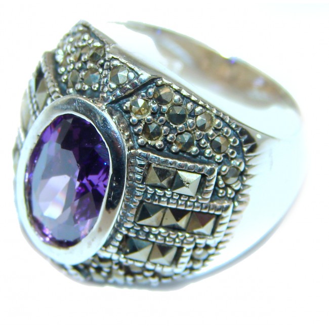 Amazing Created Alexandrite Marcasite Sterling Silver Ring s. 6