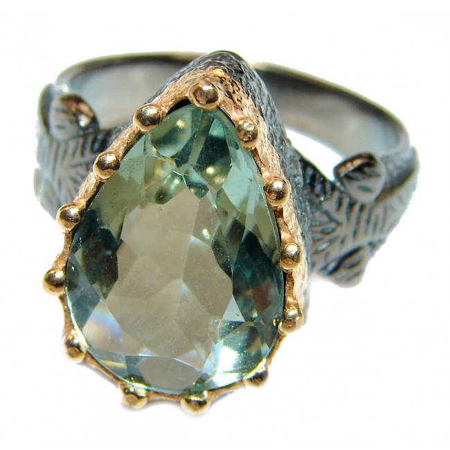 Huge Authentic green Amethyst 14K Gold over .925 Sterling Silver handcrafted ring s. 8
