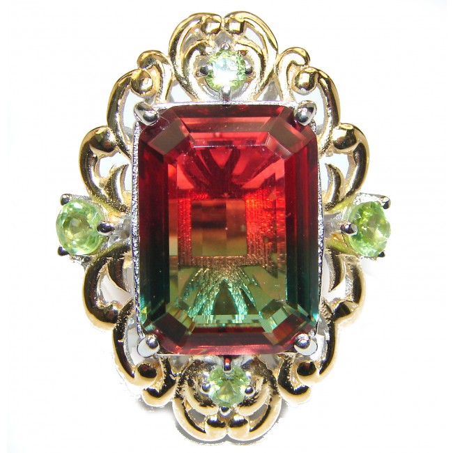 Huge Top Quality Tourmaline 18K Gold over .925 Sterling Silver handcrafted Ring s. 6 1/2