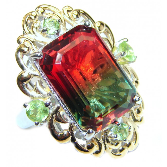 Huge Top Quality Tourmaline 18K Gold over .925 Sterling Silver handcrafted Ring s. 6 1/2