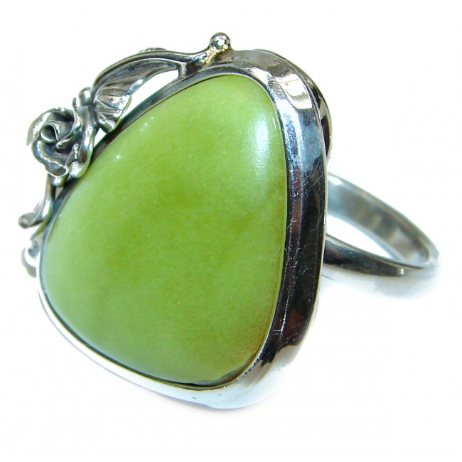 Natural Beauty Green Peruvian Opal .925 Sterling Silver ring s. 8 adjustable