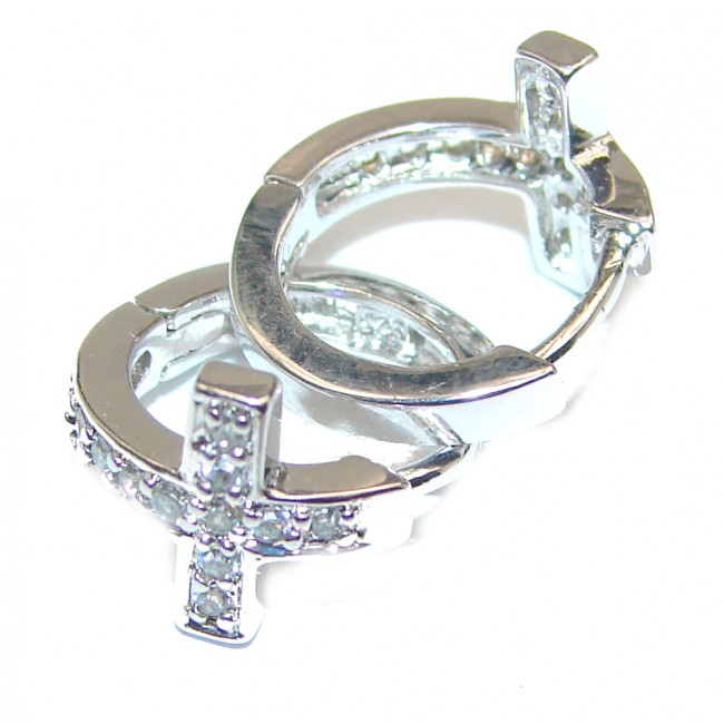 Cross design White Topaz .925 Sterling Silver handcrafted earrings