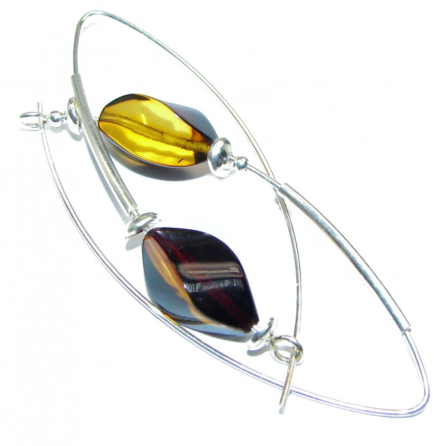Genuine Long Baltic Polish Amber .925 Sterling Silver Earrings