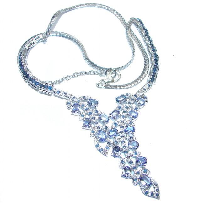 Natural luxurious Tanzanite Sapphire .925 Silver handcrafted Necklace