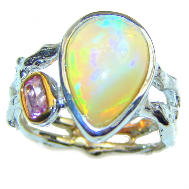 Ethiopian Opal 18k Gold over .925 Sterling Silver handcrafted ring size 7 3/4