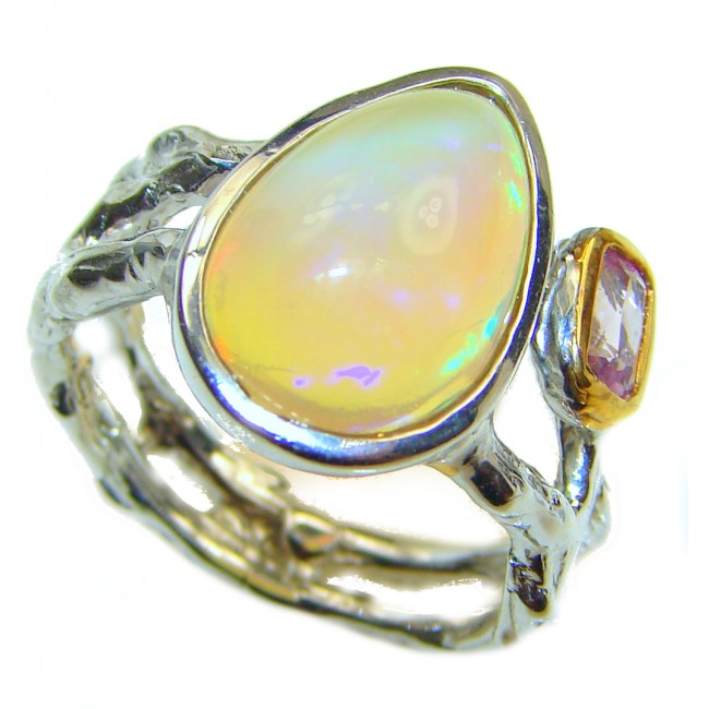 Ethiopian Opal 18k Gold over .925 Sterling Silver handcrafted ring size 7 3/4