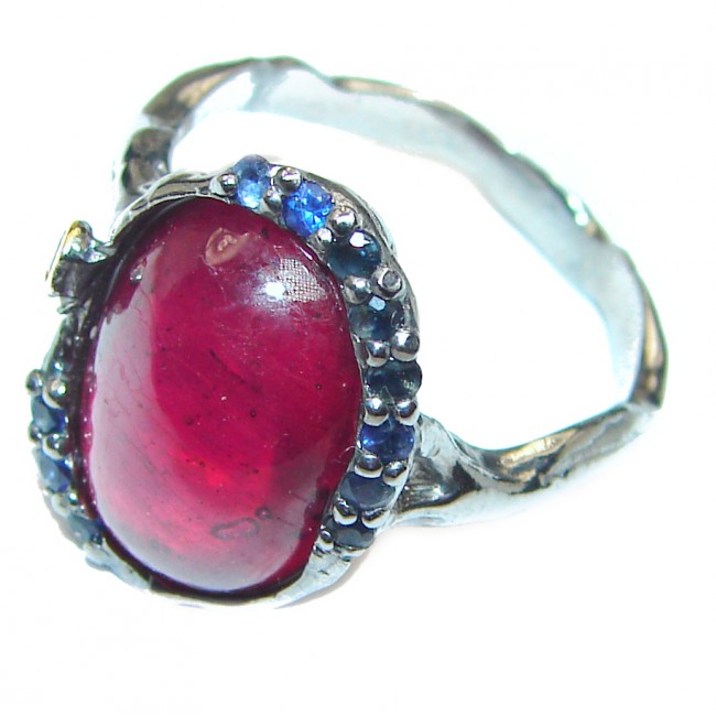 Genuine 12 ctw Star Ruby black rhodium over .925 Sterling Silver handcrafted Statement Ring size 7 3/4
