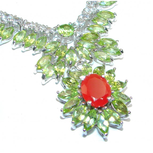 One of the kind Peridot Carnelian .925 Sterling Silver handmade necklace