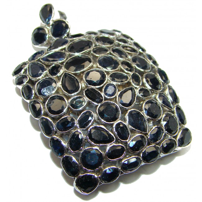 Large Beauty genuine Sapphire .925 Sterling Silver handmade Pendant - Brooch