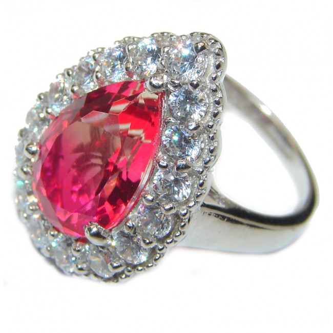 Genuine 25ct Pink Tourmaline .925 Sterling Silver handcrafted ring; s. 7 3/4