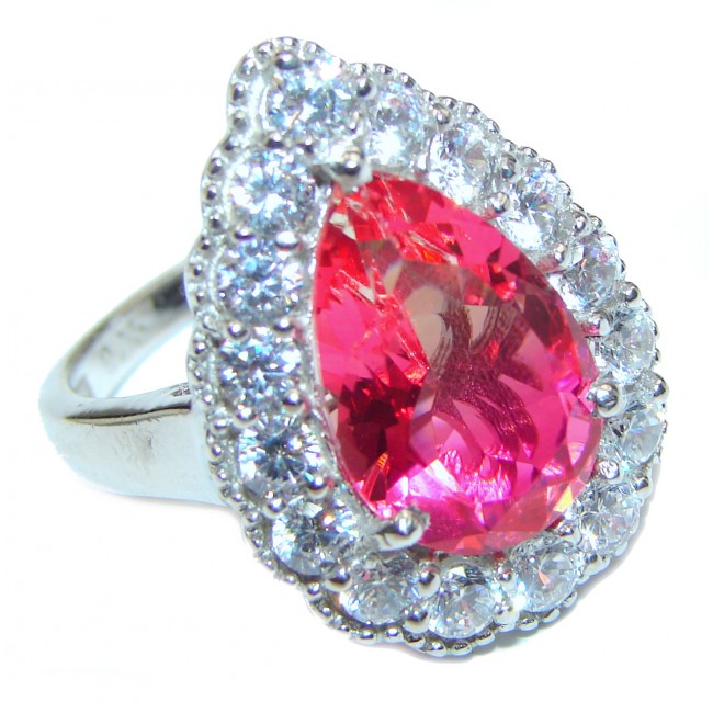 Genuine 25ct Pink Tourmaline .925 Sterling Silver handcrafted ring; s. 7 3/4