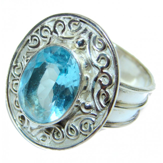 Melissa Genuine Swiss Blue Topaz .925 Sterling Silver handcrafted Statement Ring size 10