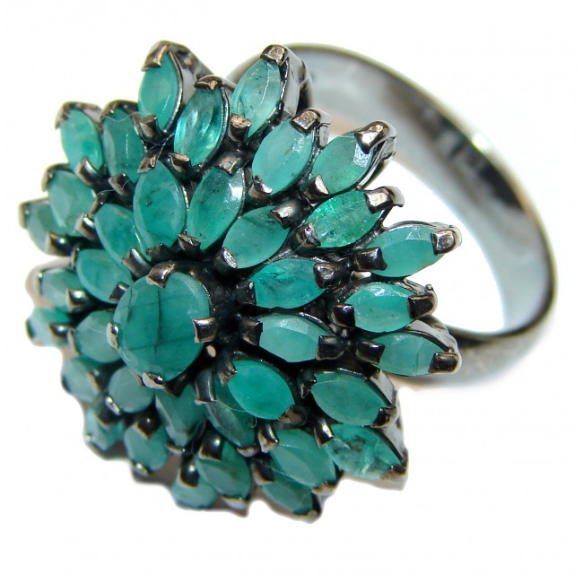 Posh Genuine Colombian Emerald .925 Sterling Silver handcrafted Statement Ring size 8 1/2