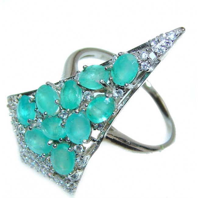 Posh Genuine Emerald .925 Sterling Silver handcrafted Statement Ring size 8