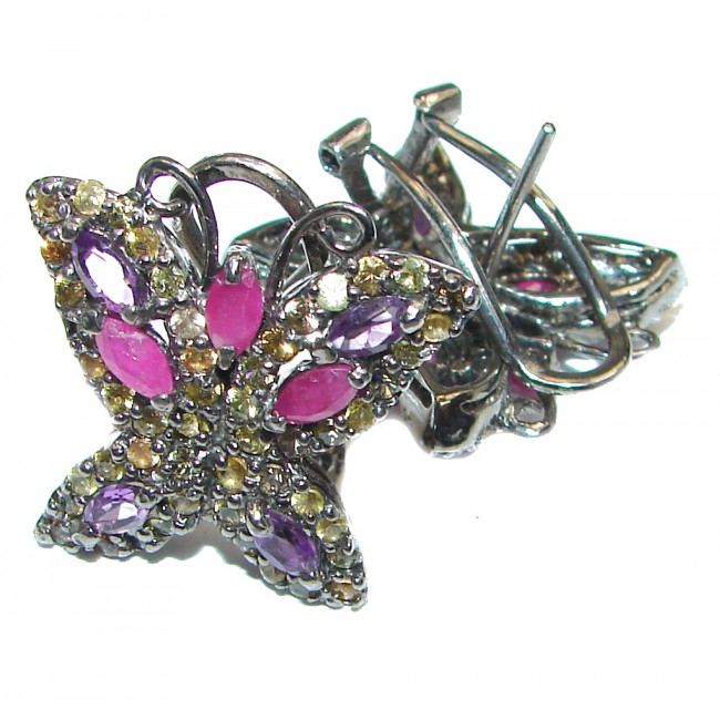 Butterflies Authentic Ruby Amethyst .925 Sterling Silver handcrafted earrings