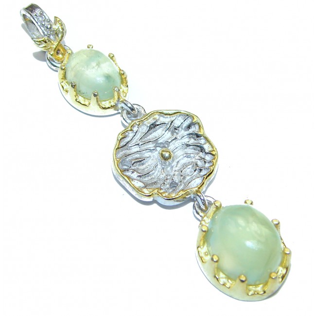 Beautiful genuine Prehnite .925 Sterling Silver handcrafted LARGE Pendant