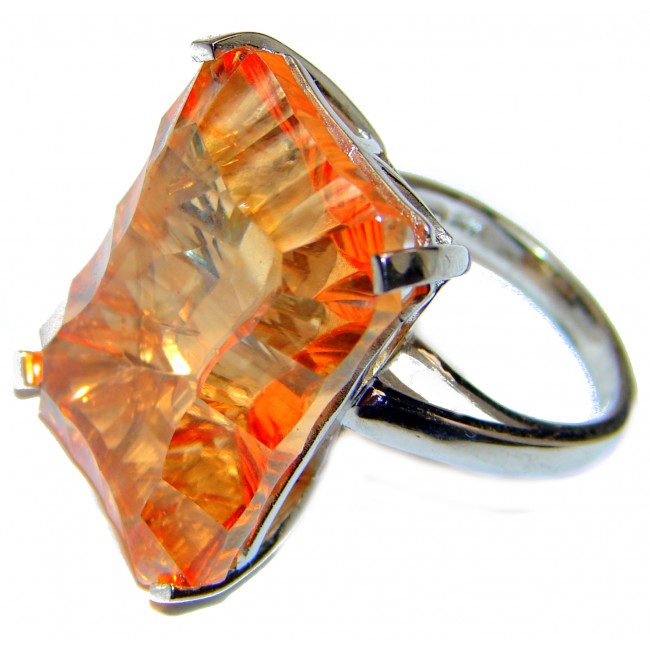 Fancy Golden Topaz .925 Sterling Silver handcrafted LARGE Ring Size 7 1/4