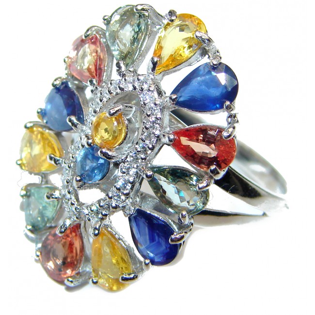 Genuine multicolor Sapphire .925 Sterling Silver handcrafted Ring size 9