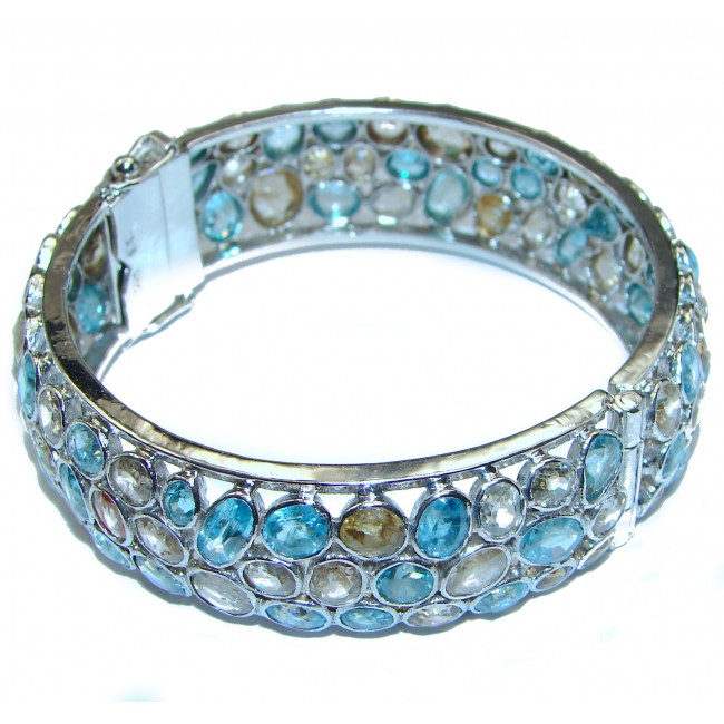 One of the kind Morganite & Apatite .925 Sterling Silver handmade bangle Bracelet
