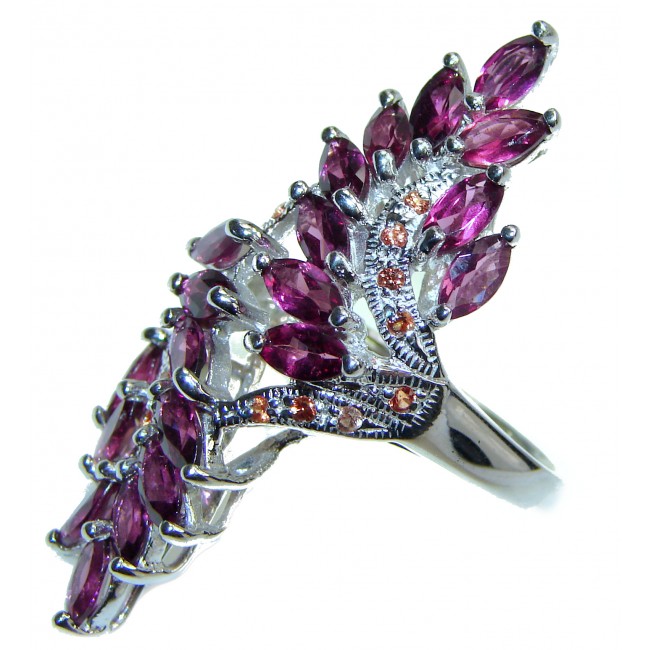 Bouquet of Flowers Authentic Garnet .925 Sterling Silver handmade LARGE Ring s. 8