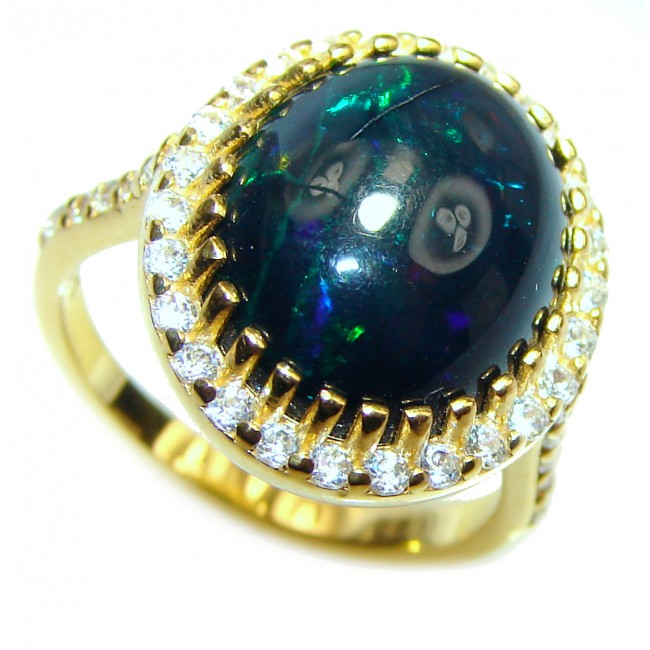 Vintage Design 2.5ctw Genuine Black Opal 14K Gold over .925 Sterling Silver handmade Ring size 6 1/4