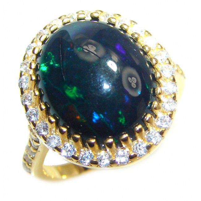 Vintage Design 2.5ctw Genuine Black Opal 14K Gold over .925 Sterling Silver handmade Ring size 6 1/4