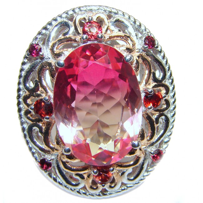 Huge Top Quality Volcanic Pink Tourmaline 18 K Gold over .925 Sterling Silver handcrafted Ring s. 6 1/4