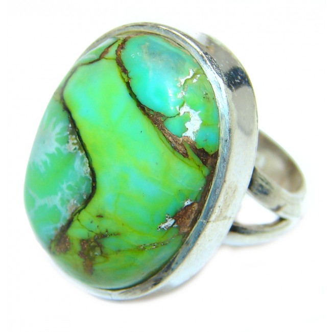 Huge Green Turquoise .925 Sterling Silver handcrafted ring; s. 6