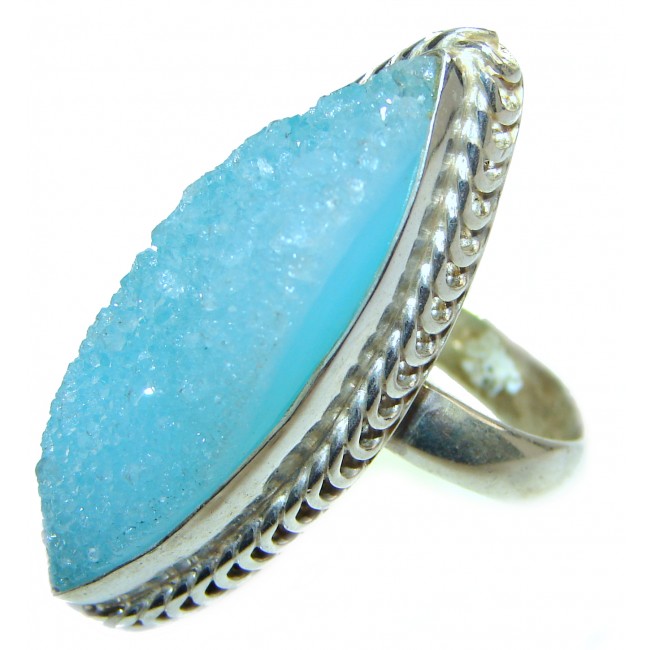 Huge Exotic Druzy Agate Sterling Silver Ring s. 9
