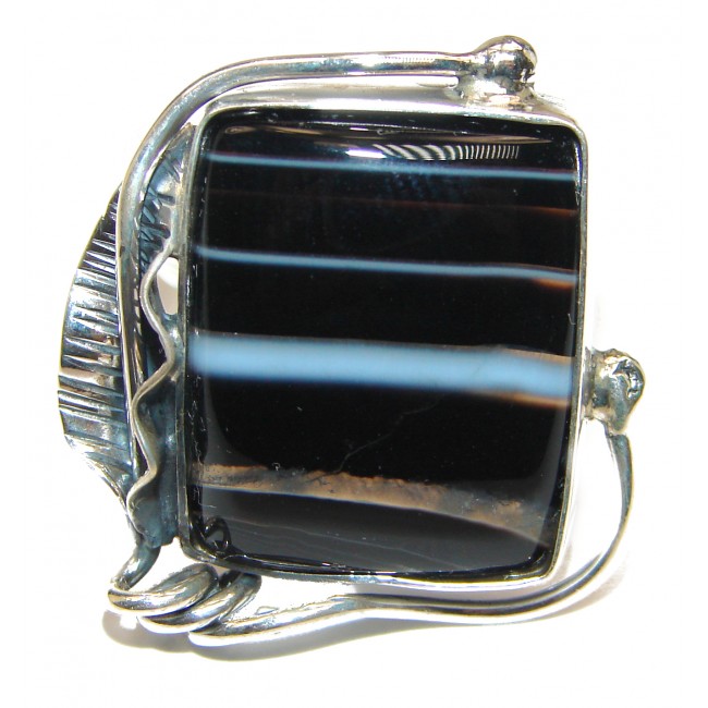 Top Quality Botswana Agate .925 Sterling Silver hancrafted Ring s. 8 adjustable