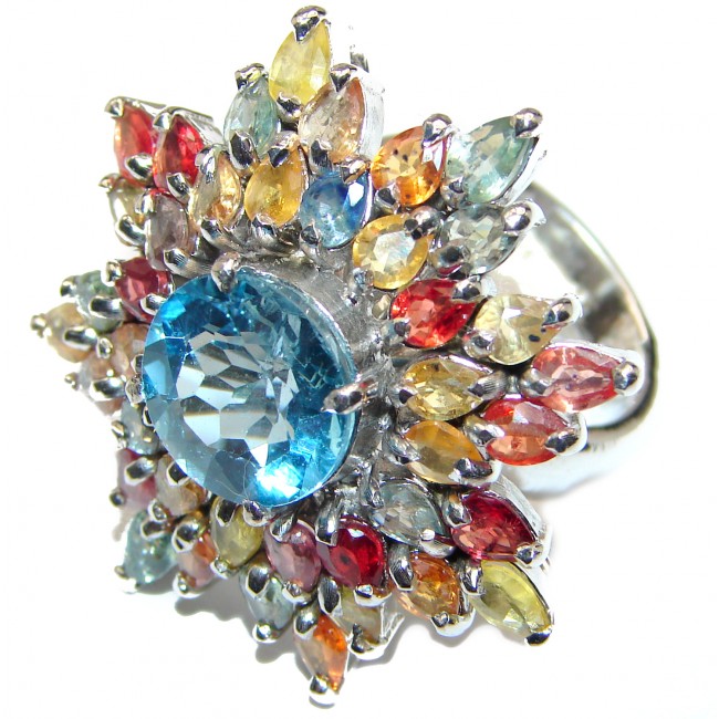 Melissa Genuine Swiss Blue Topaz Sapphire .925 Sterling Silver handcrafted Statement Ring size 6