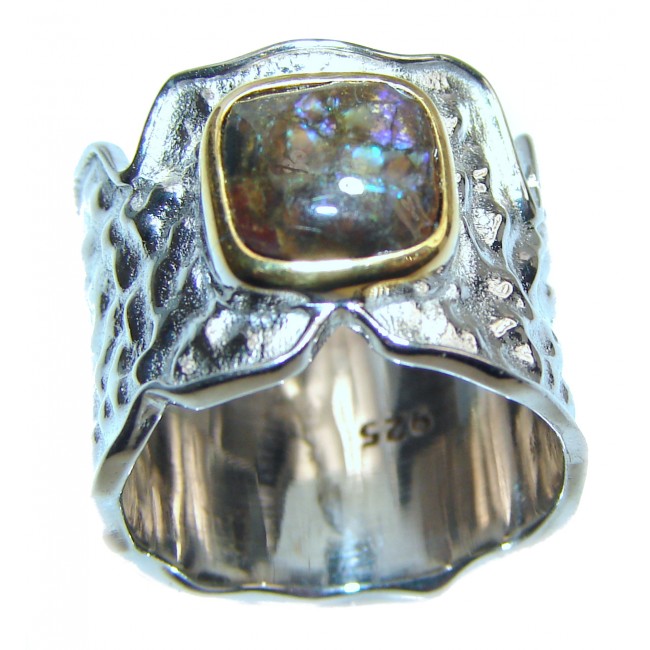 Outstanding Genuine Canadian Ammolite 18K Gold over .925 Sterling Silver handmade ring size 5 1/2
