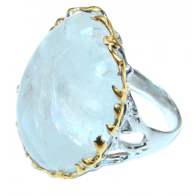 Large Moonstone 2 tones .925 Sterling Silver handmade Ring size 8 3/4
